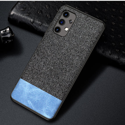 Soft Fabric & Leather Hybrid Protective Case Cover for Samsung Galaxy M32 (5G) (Black,Blue)
