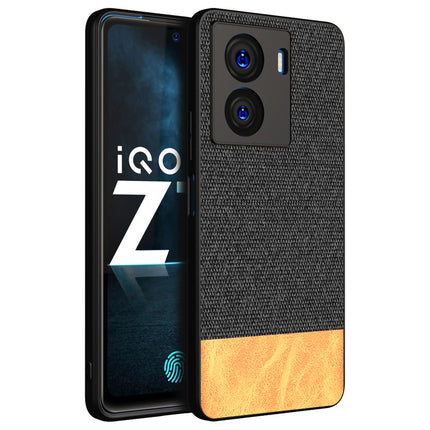 Kapa Soft Fabric & Leather Hybrid Protective Case Cover for IQOO Z7 / Z7S (5G) | Shockproof Slim Hard Anti Slip Back Case (Black,Brown)