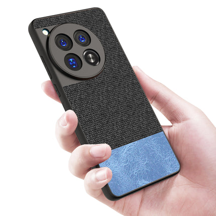 Kapa Soft Fabric & Leather Hybrid Protective Back Cover for OnePlus 12 | Shockproof Slim Hard Anti Slip Back Case (Black , Blue) - Mobizang