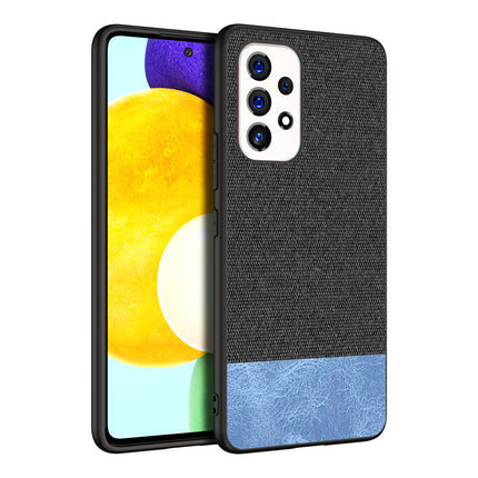 Soft Fabric & Leather Hybrid for Samsung Galaxy A73 Back Cover, Shockproof Protection Slim Hard Back Case (Black ,Blue)
