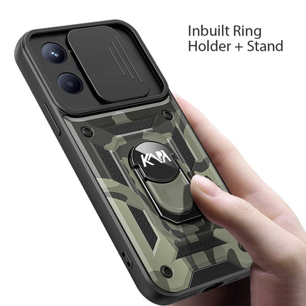 Tank Back Cover for Realme C35 , Inbuilt Ring + Slider Shockproof Lens  Protection Case (Black)