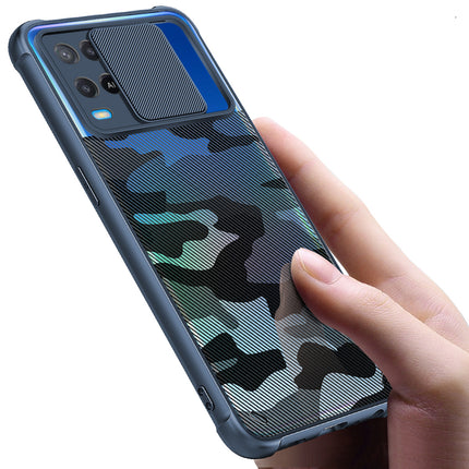 Camo Slider Back Cover for Oppo A54 , [Military Grade Protection] Shockproof Slim Clear Camera Shield Bumper Back Case (Blue)