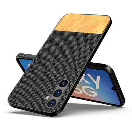 Kapa Soft Fabric & Leather Hybrid Protective Cover for Samsung Galaxy A34 (5G) | Shockproof Slim Hard Anti Slip Back Case (Black,Brown)