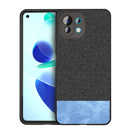 Soft Fabric & Leather Hybrid Protective Case Cover for Xiaomi Mi 11 Lite (Black,Blue)