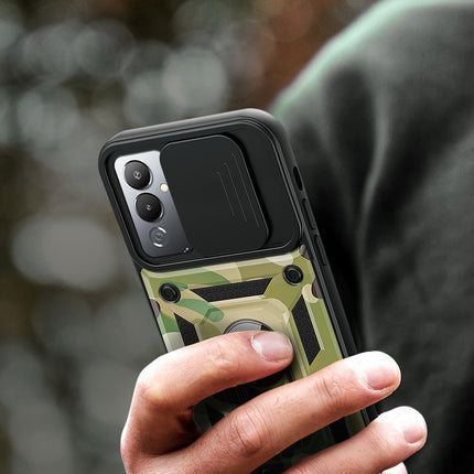 Kapa Tank Back Cover for Tecno Pova 4 Pro | Inbuilt Ring + Slider Shockproof Lens Protection Case (Green)