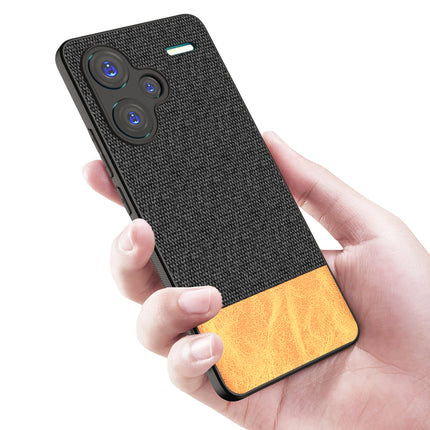 Kapa Soft Fabric & Leather Hybrid Protective Back Cover for Redmi Note 13 PRO PLUS | Shockproof Slim Hard Anti Slip Back Case (Black , Brown)