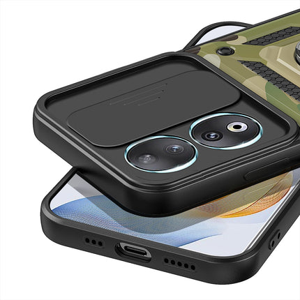 Kapa Tank Back Cover for Honor 90 (5G) | Inbuilt Ring + Slider Shockproof Lens Protection Bumper Back Case (Green)