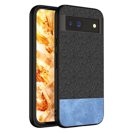Kapa Soft Fabric & Leather Hybrid Protective Back Cover for Google Pixel 8A | Shockproof Slim Hard Anti Slip Back Case (Black , Blue)