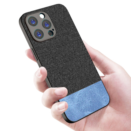 Kapa Soft Fabric & Leather Hybrid Protective Back Cover for Apple iPhone 15 Pro Max | Shockproof Slim Hard Anti Slip Back Case (Black::Blue)