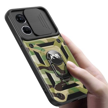 Kapa Tank Back Cover for Oppo F21 Pro (4G) , Ring + Slider Shockproof Lens Protection Case (Green)