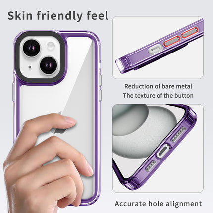 Kapa Warrior Acrylic Clear Back Cover For Apple iPhone 15 | Slim Shockproof [Military Grade Protection] Hybrid Bumper Case (Purple Sides)