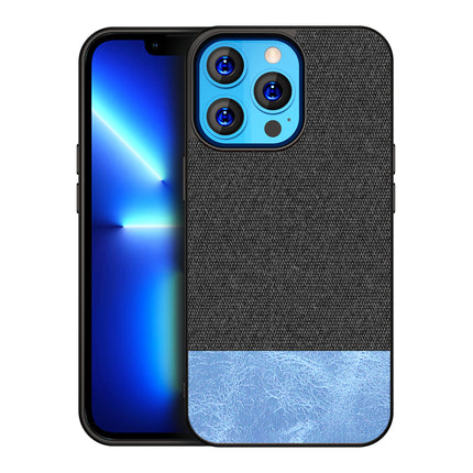 Kapa Soft Fabric & Leather Hybrid Protective Back Case Cover for Apple iPhone 14 Mini (Black,Blue)