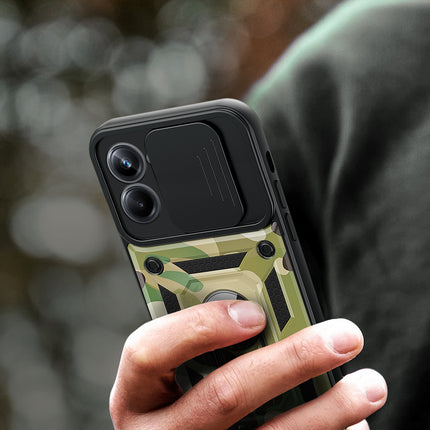 Kapa Tank Back Cover for Realme 10 pro | Inbuilt Ring + Slider Shockproof Lens Protection Case (Green)