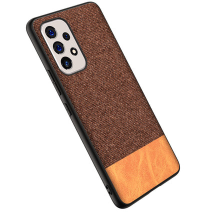 Soft Fabric & Leather Hybrid for Samsung Galaxy A73 Back Cover, Shockproof Protection Slim Hard Back Case (Brown)