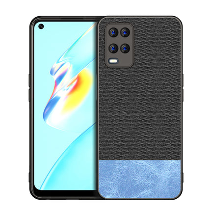 Soft Fabric & Leather Hybrid for Oppo A54 (4G) Back Cover, Shockproof Protection Slim Hard Back Case (Black, Blue)