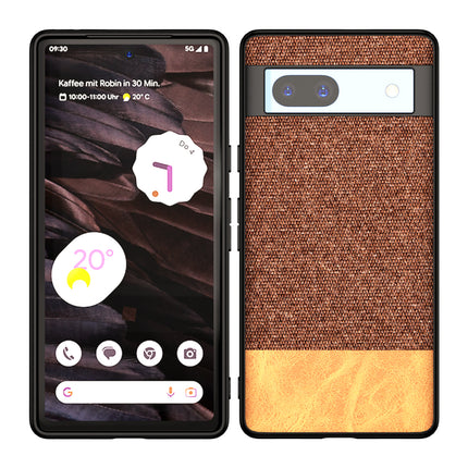 Kapa Soft Fabric & Leather Hybrid Protective Case Cover for Google Pixel 7A | Shockproof Slim Hard Anti Slip Back Case (Brown) - Mobizang