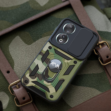 Kapa Tank Back Cover for Honor 90 (5G) | Inbuilt Ring + Slider Shockproof Lens Protection Bumper Back Case (Green)
