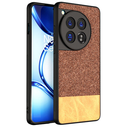 Kapa Soft Fabric & Leather Hybrid Protective Back Cover for OnePlus 12 | Shockproof Slim Hard Anti Slip Back Case (Brown) - Mobizang