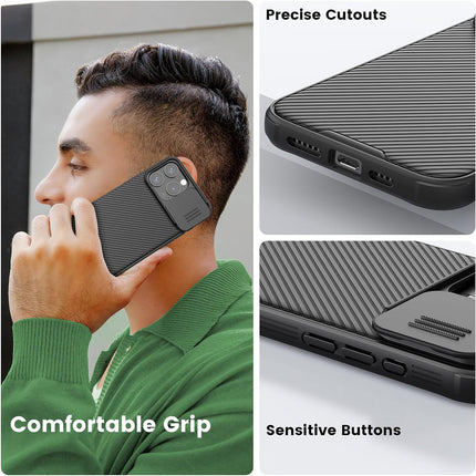 Kapa Camshield Back Cover for Apple iPhone 15 Pro Max | Inbuilt Slider Shockproof Lens Protection Case (Black)