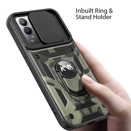 Kapa Tank Back Cover for Tecno Pova 4 Pro | Inbuilt Ring + Slider Shockproof Lens Protection Case (Black)