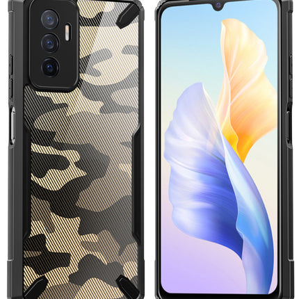 Kapa Bull Camouflage Back Cover for Vivo V23E (5G), Shockproof Slim Hybrid Clear Case (Black)