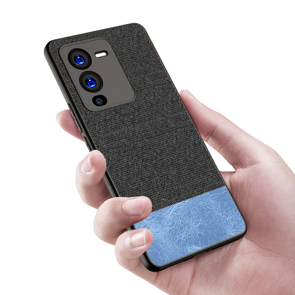 Kapa Soft Fabric & Leather Hybrid Protective Case Cover for Vivo V25 PRO (5G) (Black,Blue)