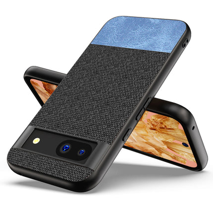 Kapa Soft Fabric & Leather Hybrid Protective Back Cover for Google Pixel 8A | Shockproof Slim Hard Anti Slip Back Case (Black , Blue)
