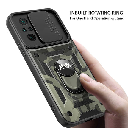 Tank Back Cover for Redmi Note 10 Pro / Note 10 Pro Max , Inbuilt Ring + Slider [Military Grade Protection] Shockproof Lens Protection Case (Black)