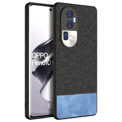 Kapa Soft Fabric & Leather Hybrid Protective Back Cover for Oppo Reno 10 Pro Plus | Shockproof Slim Hard Anti Slip Back Case (Black::Blue) - Mobizang