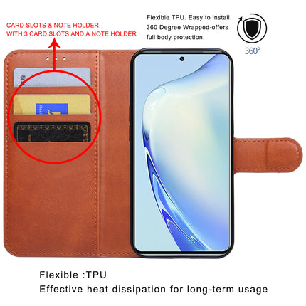 Kapa Prime Slim Magnetic Flip Cover for Vivo V27/ V27 PRO | PU Leather Shockproof Folio Case with Card Holders RFID Blocking Kickstand (Brown)