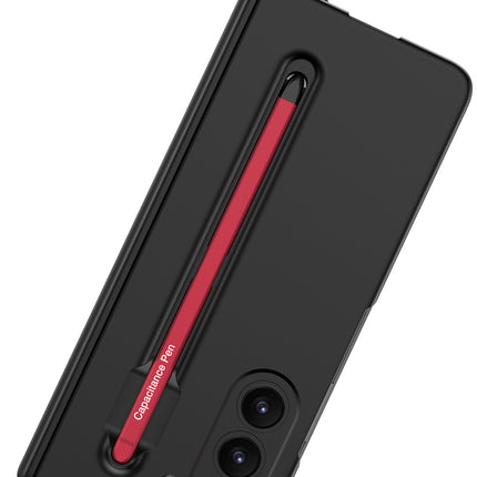 Kapa Contrast Magnetic Hinge Case for Samsung Galaxy Z Fold 5 | Inbuilt S-Pen Holder Stand Hybrid Back Cover (Black with Red Pen) - Mobizang