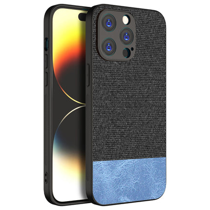 Kapa Soft Fabric & Leather Hybrid Protective Back Cover for Apple iPhone 15 Pro Max | Shockproof Slim Hard Anti Slip Back Case (Black::Blue)