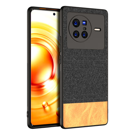 Soft Fabric & Leather Hybrid Protective Back Case Cover for Vivo X80 (Black , Brown)