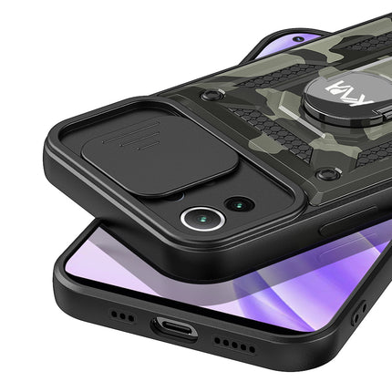 Tank Back Cover for Xiaomi Mi 11 Lite , Inbuilt Ring & Slider [Military Grade Protection] Shockproof Lens Protection Case (Black) - Mobizang