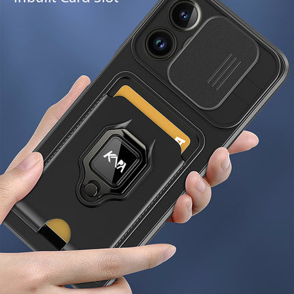 Bisen Back Cover for Apple iPhone 12 PRO MAX ,Inbuilt Camera Slider,Ring Stand and Card Pocket Shockproof Slim Bumper Back Case (Black)