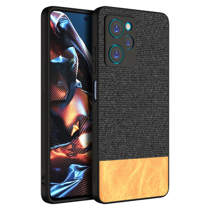 Kapa Soft Fabric & Leather Hybrid for Poco X5 PRO Back Cover | Shockproof Hybrid Slim Hard Anti Slip Back Case (Black, Brown)