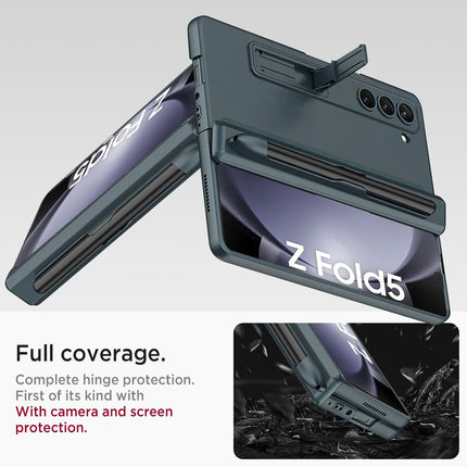 Kapa Magnetic Hinge Case for Samsung Galaxy Z Fold 5 | Inbuilt S-Pen Holder Stand Hybrid Back Cover (Greygreen)