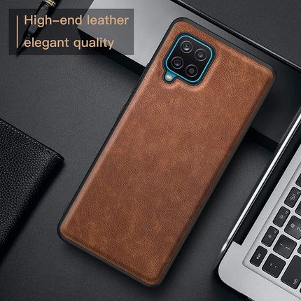 Tux Back Case for Samsung Galaxy A12 / F12 / M12 , Slim Leather Case with Soft Edge Shockproof Back Cover (Brown) - Mobizang