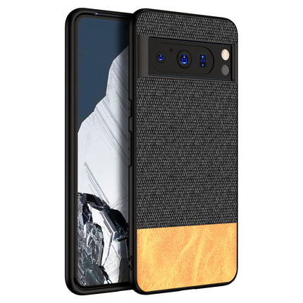 Kapa Soft Fabric & Leather Hybrid Protective Back Cover for Google Pixel 8 PRO | Shockproof Slim Hard Anti Slip Back Case (Black::Brown)
