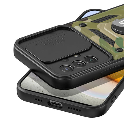 Tank Back Cover for Samsung Galaxy A73 (5G) , Inbuilt Ring + Slider Shockproof Lens Protection Case (Green)