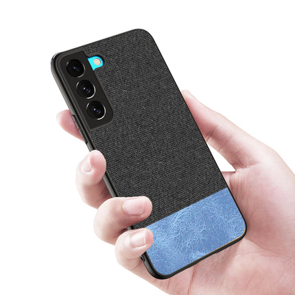 Soft Fabric & Leather Hybrid for Samsung Galaxy S21 FE Back Cover, Shockproof Protection Slim Hard Back Case (Black ,Blue)