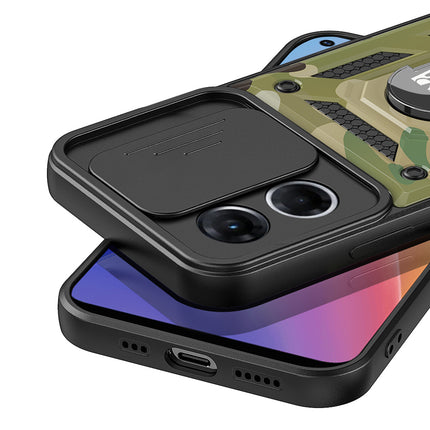 Kapa Tank Back Cover for Oppo F21 Pro (4G) , Ring + Slider Shockproof Lens Protection Case (Green)