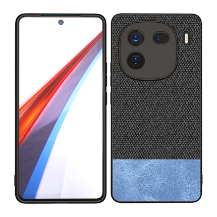 Kapa Soft Fabric & Leather Hybrid Protective Back Cover for Iqoo 12 (5G) | Shockproof Slim Hard Anti Slip Back Case (Black , Blue) - Mobizang