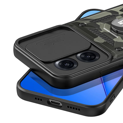 Kapa Tank Back Cover for Oppo Reno 8 Pro (5G) , Inbuilt Ring + Slider Shockproof Lens Protection Case (Black)