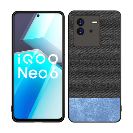 Kapa Soft Fabric & Leather Hybrid Protective Case Cover for Vivo IQOO Neo 6 (5G) (Black,Blue)