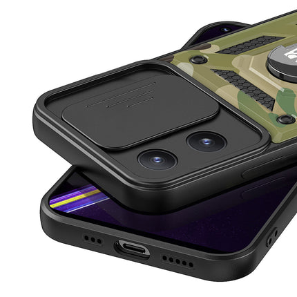 Kapa Tank Back Cover for Realme 9 pro Plus, Inbuilt Ring + Slider Shockproof Lens Case (Green)