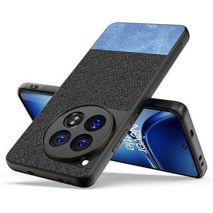 Kapa Soft Fabric & Leather Hybrid Protective Back Cover for OnePlus 12 | Shockproof Slim Hard Anti Slip Back Case (Black , Blue) - Mobizang