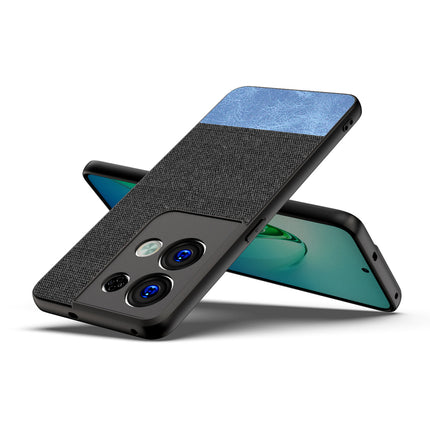 Kapa Soft Fabric & Leather Hybrid Protective Back Case Cover for Oppo Reno 8 PRO (5G) (Black,Blue) - Mobizang
