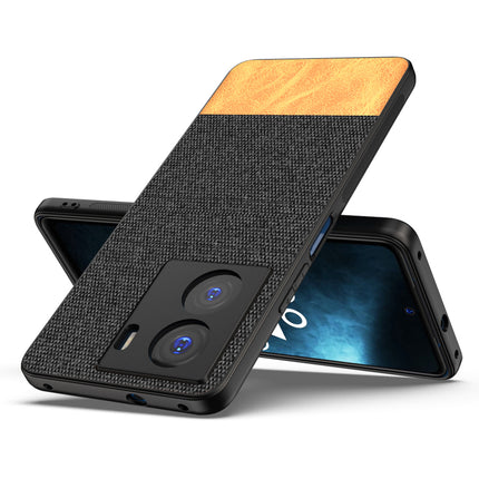 Kapa Soft Fabric & Leather Hybrid Protective Case Cover for IQOO Z7 / Z7S (5G) | Shockproof Slim Hard Anti Slip Back Case (Black,Brown)