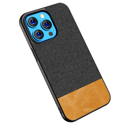 Soft fabric & Leather Hybrid Protective Case Cover for Apple iphone 13 Pro Max (Black,Brown)